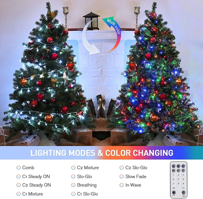 JMEXSUSS 100 LED Cool White & Multicolor Christmas Lights Indoor, Color Changing String Lights Plug in, 33ft Christmas String Lights Outdoor Waterproof for Xmas Tree Indoor Decor-VerdiqueGarden