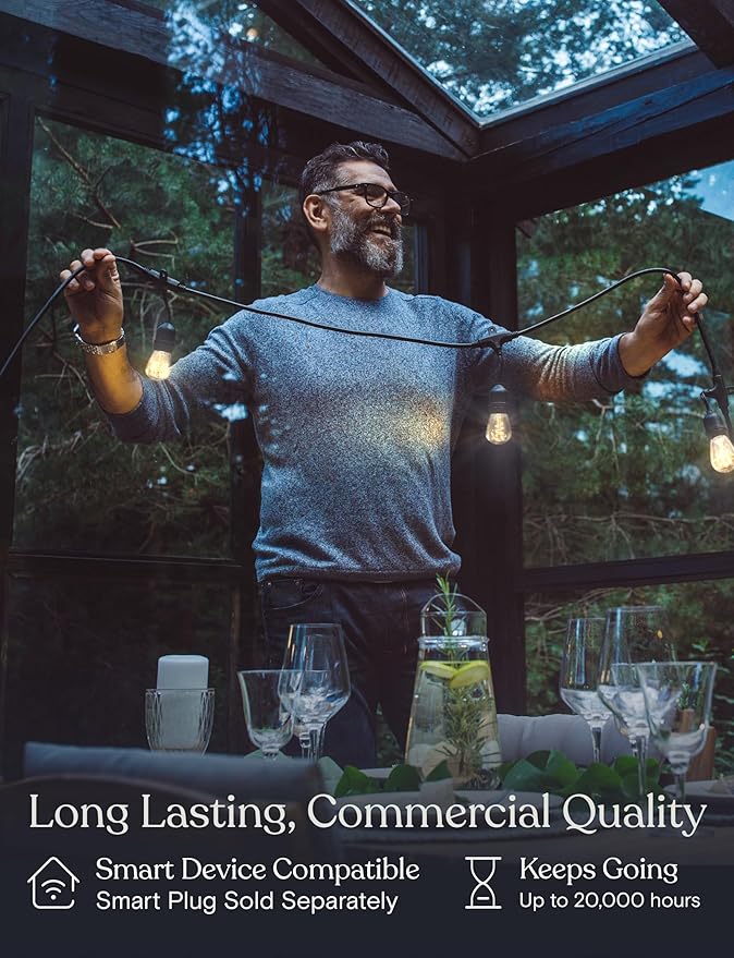 Brightech Ambience Pro - Waterproof LED Outdoor String Lights - 15 Bulbs, Dimmable 2W Vintage Spiral Edison Bulbs - 48 Ft Commercial Grade Patio Lights Cafe Ambience in Your Backyard-VerdiqueGarden