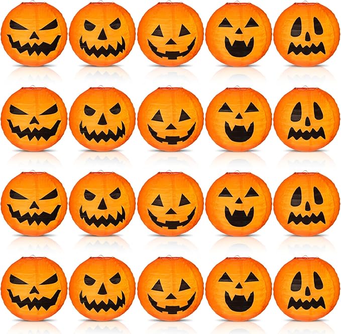 Retisee 20 Pcs 8 Inch Halloween Pumpkin Paper Lantern Halloween Jack O Lantern Paper Lantern Orange Pumpkin Lantern for Halloween Party Halloween Pumpkin Hanging Paper Lantern for Indoor Outdoor Decor-VerdiqueGarden