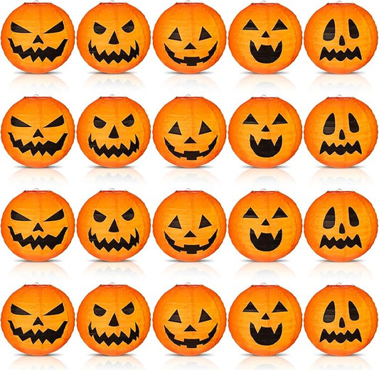 Retisee 20 Pcs 8 Inch Halloween Pumpkin Paper Lantern Halloween Jack O Lantern Paper Lantern Orange Pumpkin Lantern for Halloween Party Halloween Pumpkin Hanging Paper Lantern for Indoor Outdoor Decor-VerdiqueGarden
