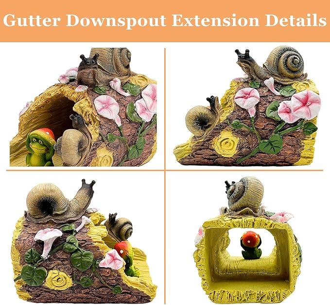 Snails Frog Garden Statue - Decorative 3"x4" Gutter Downspout Splash Block & Rain Diverter | Outdoor Decor Sculpture, Eco-Friendly Resin, Weather-Resistant, Easy Install-VerdiqueGarden