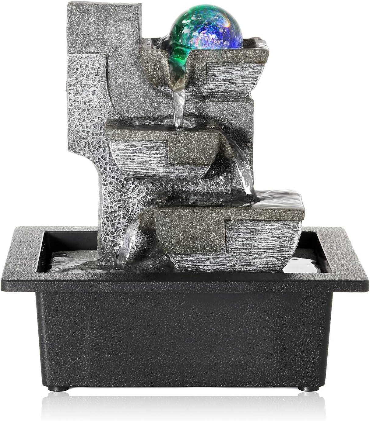 Dyna-Living Water Fountains Indoor Desktop Fountain Relaxation Waterfall Indoor Portable Feng Shui Fountain with LED Light Home Decoration-VerdiqueGarden