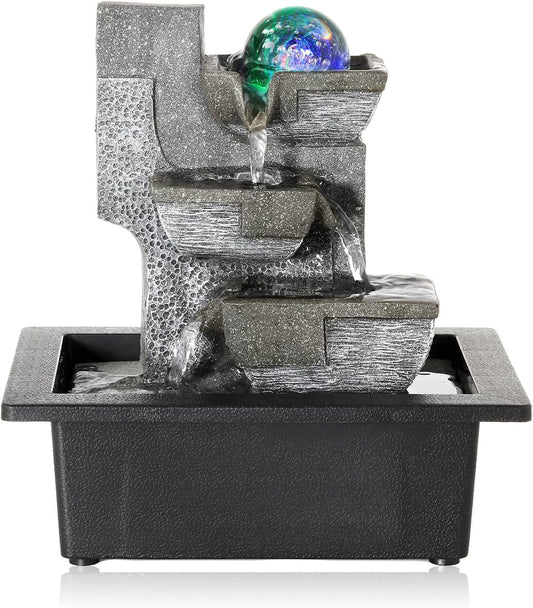 Dyna-Living Water Fountains Indoor Desktop Fountain Relaxation Waterfall Indoor Portable Feng Shui Fountain with LED Light Home Decoration-VerdiqueGarden