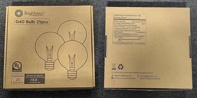 Brightown G40 Replacement Light Bulbs, 25 Pack 5W Clear Globe Bulb fits E12 C7 Candelabra Screw Base Sockets, 1.5 Inch Dimmable Light Bulbs for Indoor Outdoor Patio Decor, Warm White-VerdiqueGarden