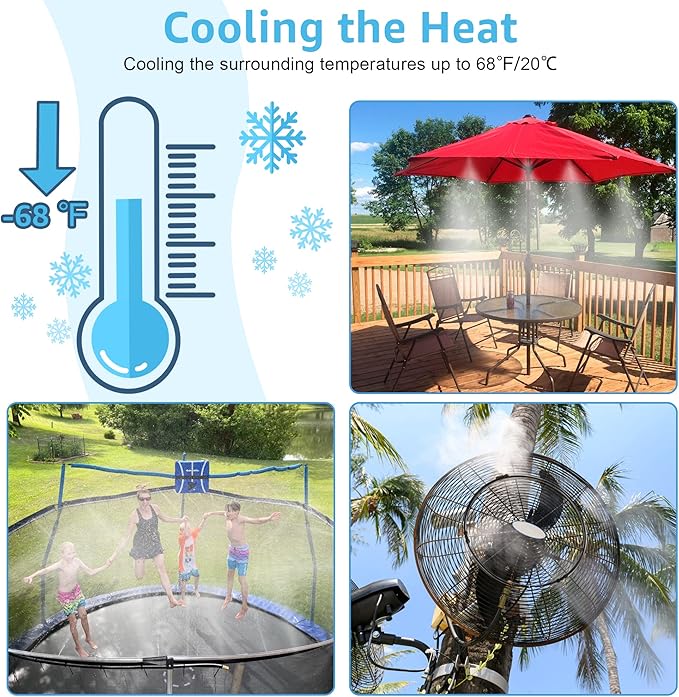 Bonviee Misters for Outside Patio - 75FT Misting Cooling System with 28 Brass Nozzles and 3/4" Adapter, 23M DIY Outdoor Misters Kit for Garden, Greenhouse, and Patio Cooling-VerdiqueGarden