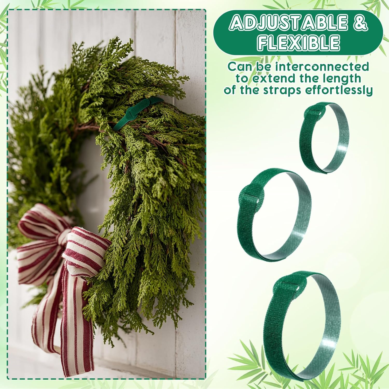 80 Pcs 16 Inch Christmas Garland Ties Green Adjustable Holiday Banister Ties Reusable Fastener Strap Nylon Garden Plant Cable Strap Christmas Tree Wreath Hook Loop Organizer for Home Office-VerdiqueGarden