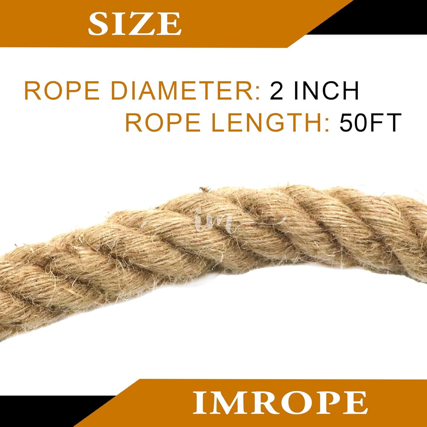 2 Inch x 50 Ft Natural Jute Rope, IMROPE Twisted Jute Rope 4 Strands for Arts Crafts, Swing, Garden, Home Decorating, Hammock, Tug of War-VerdiqueGarden
