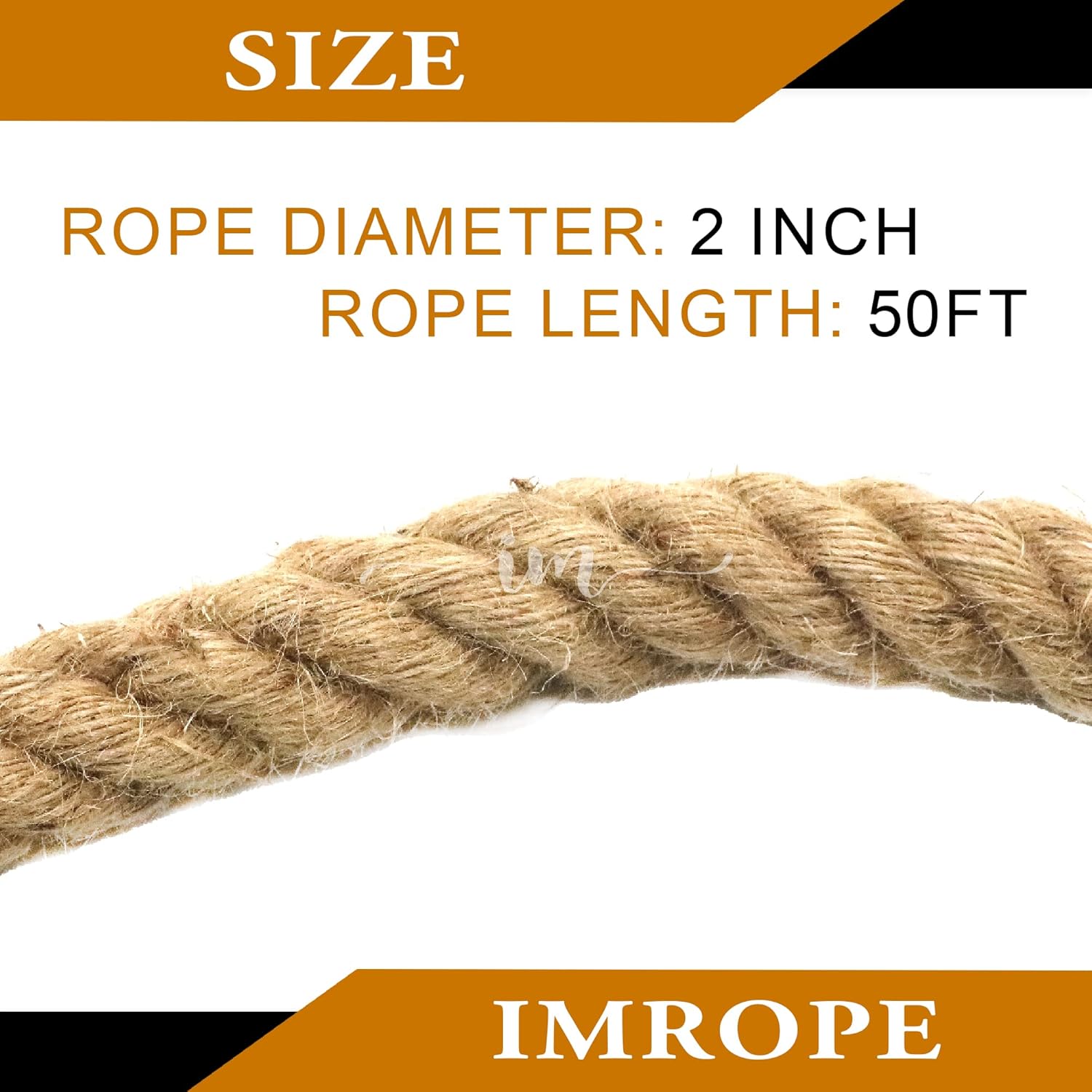 2 Inch x 50 Ft Natural Jute Rope, IMROPE Twisted Jute Rope 4 Strands for Arts Crafts, Swing, Garden, Home Decorating, Hammock, Tug of War-VerdiqueGarden