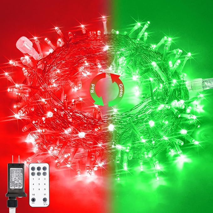 JMEXSUSS 100 LED Red & Green Christmas Lights Plug in, Christmas String Lights Indoor, 33ft Connectable Color Changing Christmas Lights Outdoor for Christmas Party Decor-VerdiqueGarden