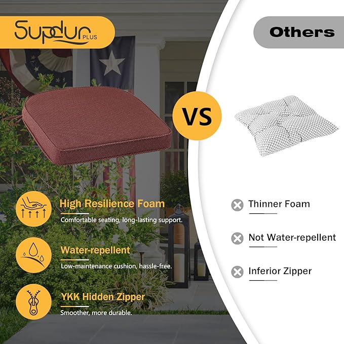 Outdoor Round Corner Seat Cushion, 17"x16"x2", Set of 4, Non Slip Seat Cushion Pads with Removable Cover for Patio Furniture, Garden Yard Lawn, Tan Dotted Red Base-VerdiqueGarden