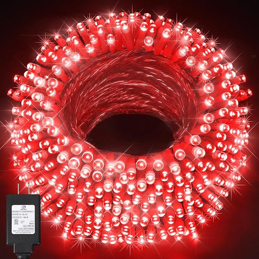 KNONEW 197FT 500 LED Christmas Lights Outdoor String Lights 8 Modes & Time Memory Fairy Light Plug in Waterproof LED String Lights for Xmas Yard Tree Wedding Party Holiday Decorations (Red)-VerdiqueGarden