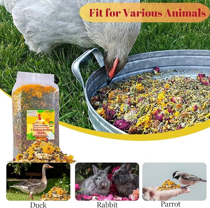 21 oz Chicken Nesting Herbs Flowers - 1.3lb Poultry Blend Herbs 12 Premium Nesting Box Herbs for Chicken Coop Refresher Boost Egg Laying Hens Herb Supplement for Backyard-VerdiqueGarden