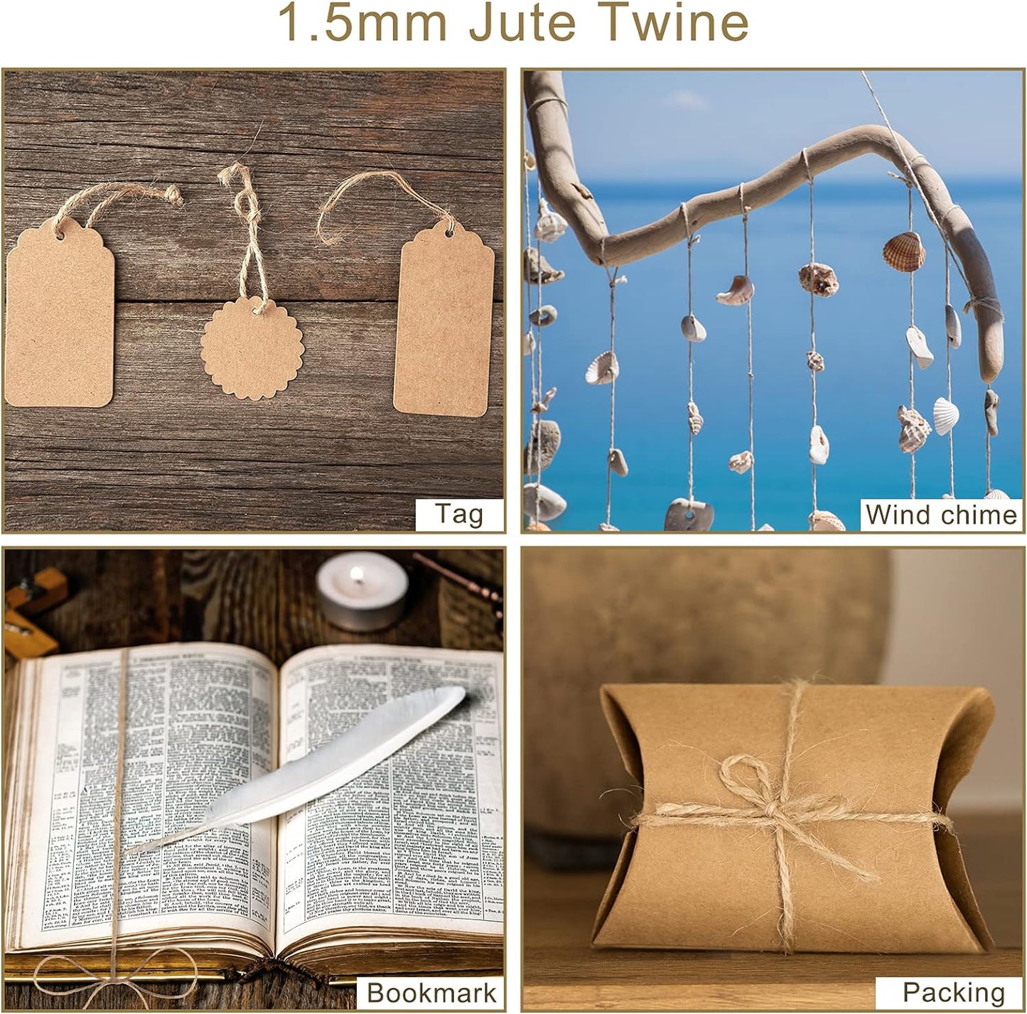 Natural Jute Twine Rope (1.5mm/2mm/3mm/6mm) Durable String for Handmde Crafts,Gardening Applications,Home Gardening,Cat Scratching Post,Gift Packaging... (3mm*328ft)-VerdiqueGarden