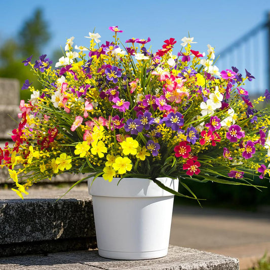24 Bundles Artificial Faux Flowers Outdoor Plants for Autumn Summer Decoration,Fake Silk Realistic UV Resistant Colorful Daisy for Outside Home Porch Patio Balcony Yard Decor-VerdiqueGarden