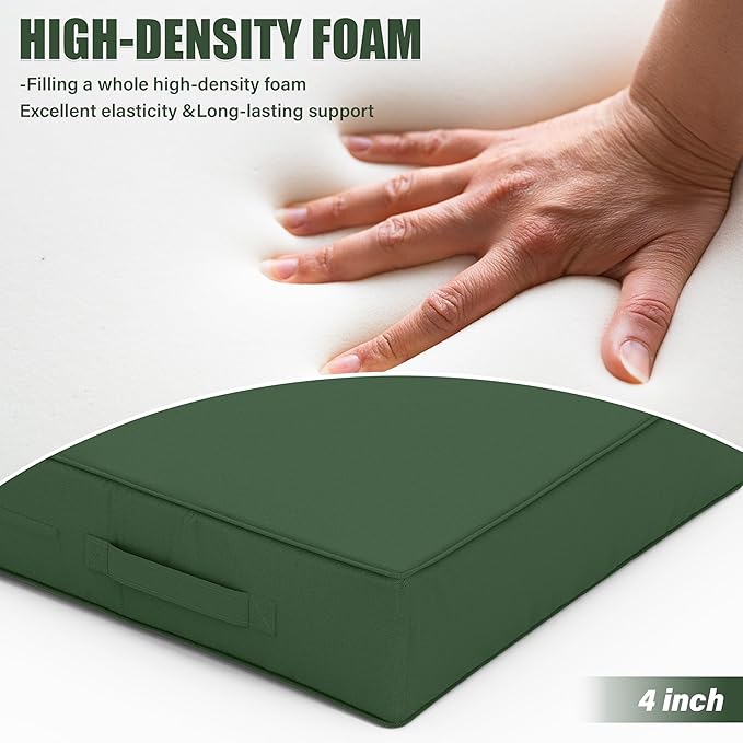 Patio Chair Cushions 18.5 X 16 X 4 Inch Waterproof Outdoor Seat Cushions for Patio Furniture, Outdoor Sofa Couch Pads with Ties & Handle, Set of 2, Green-VerdiqueGarden