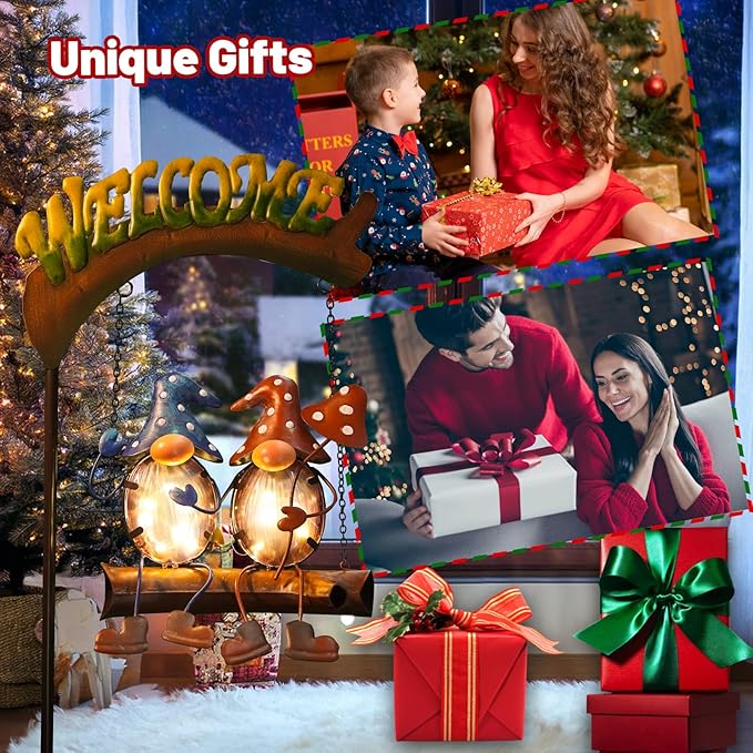 HONGLAND Solar Lights Outdoor Decor, Gnomes Swing Garden Decor, Funny Gifts for Women Mom, Gnomes Outdoor Decorations with Welcome Sign for Front Porch Patio-VerdiqueGarden