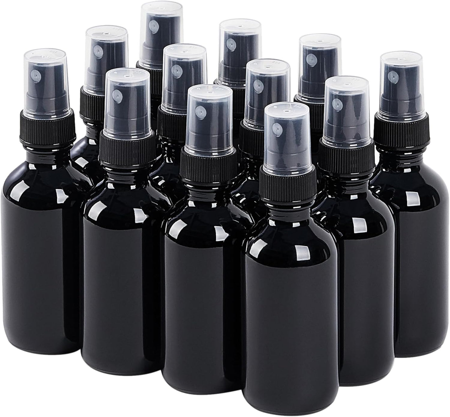 2 oz Glass Spray Bottles, Reusable Fine Mist Sprayer Small Spray Bottle, Leak-Proof Design, Perfect for Travel, Skin Care, Perfumes, Botanical, Cleansing (Black, 2oz-12pcs)-VerdiqueGarden