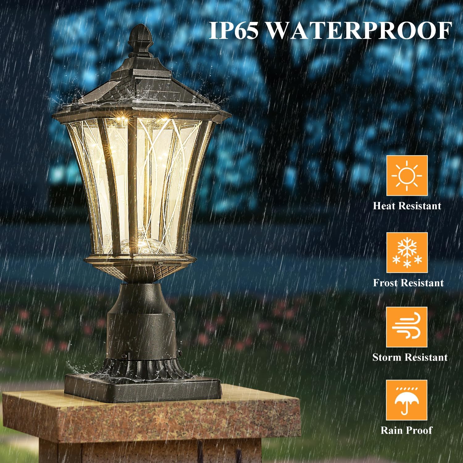 2 Pack Solar Lamp Post Lights with Pier Mount Base, Dusk to Dawn Outdoor Pillar Lights with Patterned Glass, Waterproof Exterior Pole Lamps Head for Driveway, Patio, Garden, Black-VerdiqueGarden