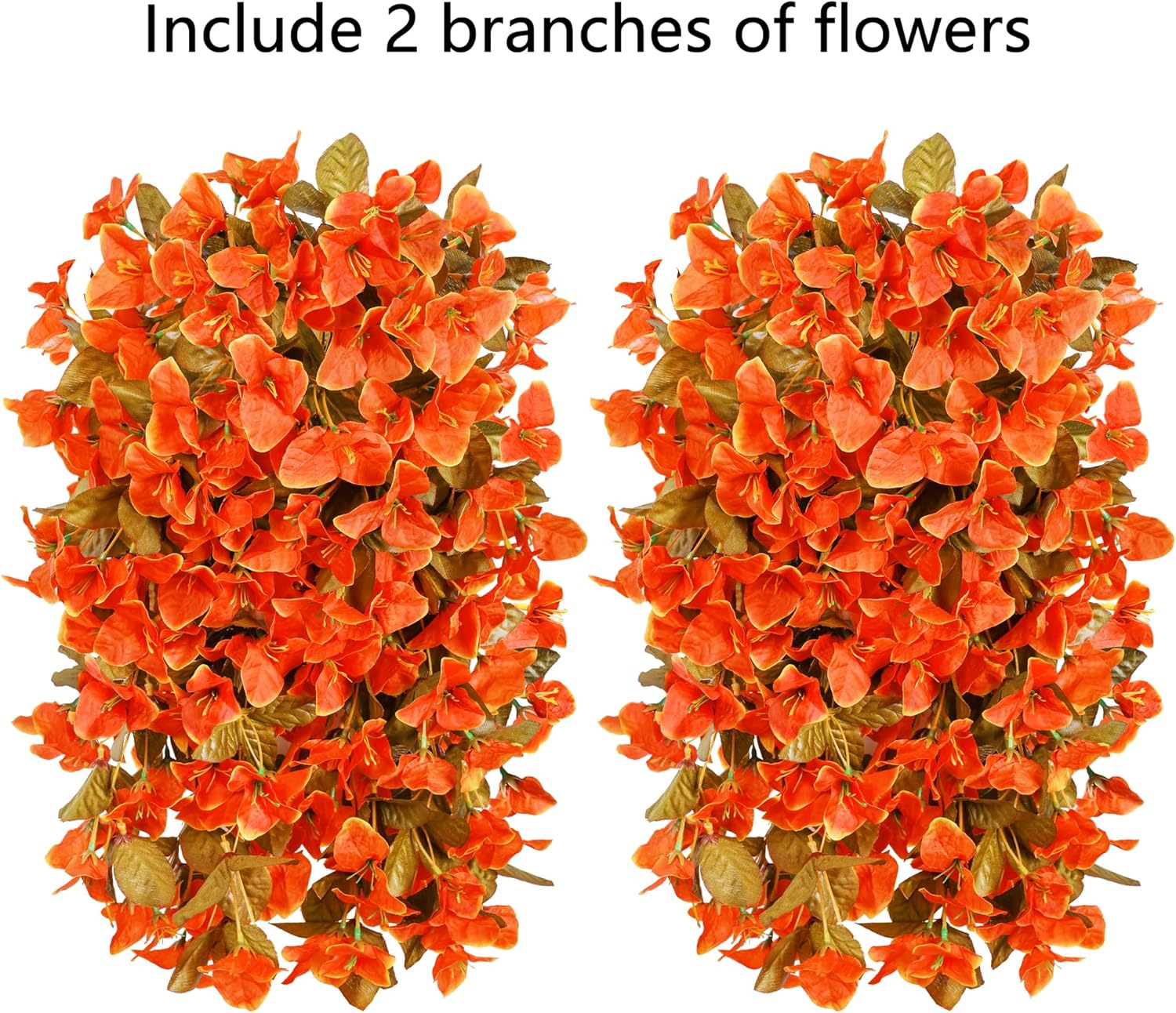 Bougainvillea Artificial Fall Hanging Flowers Plants for Outdoors Autumn Decoration, 2pcs Faux Bougainvillea Vines Orange Fake Flowers Realistic UV Resistant Silk Flowers for Outside Planter Yard Home-VerdiqueGarden
