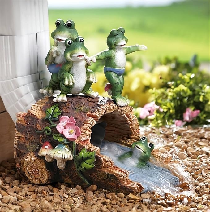 Gardener Frog Gutter Downspout Extension & Statue, Green Granite Frog Guardian, 3 x 4" Downspout Splash Block Extender-VerdiqueGarden