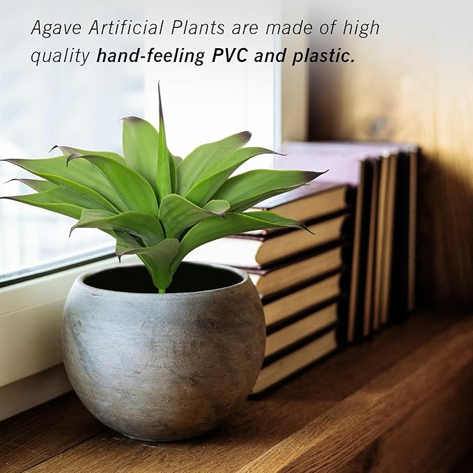 Fake Plants Artificial Agave Plants,Large UV Resistant Fake Agave Planters for Indoor and Outdoor Decorating Tropical Plant Succulents Greenery Indoor Decor13.8 (2Pack, Dark Green)-VerdiqueGarden