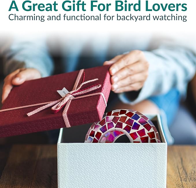 Sunnydaze 6-Inch Glass Mosaic Hanging Bird Feeder for Outdoors - Fly-Through Wild Bird Feeder - Crimson Mosaic-VerdiqueGarden