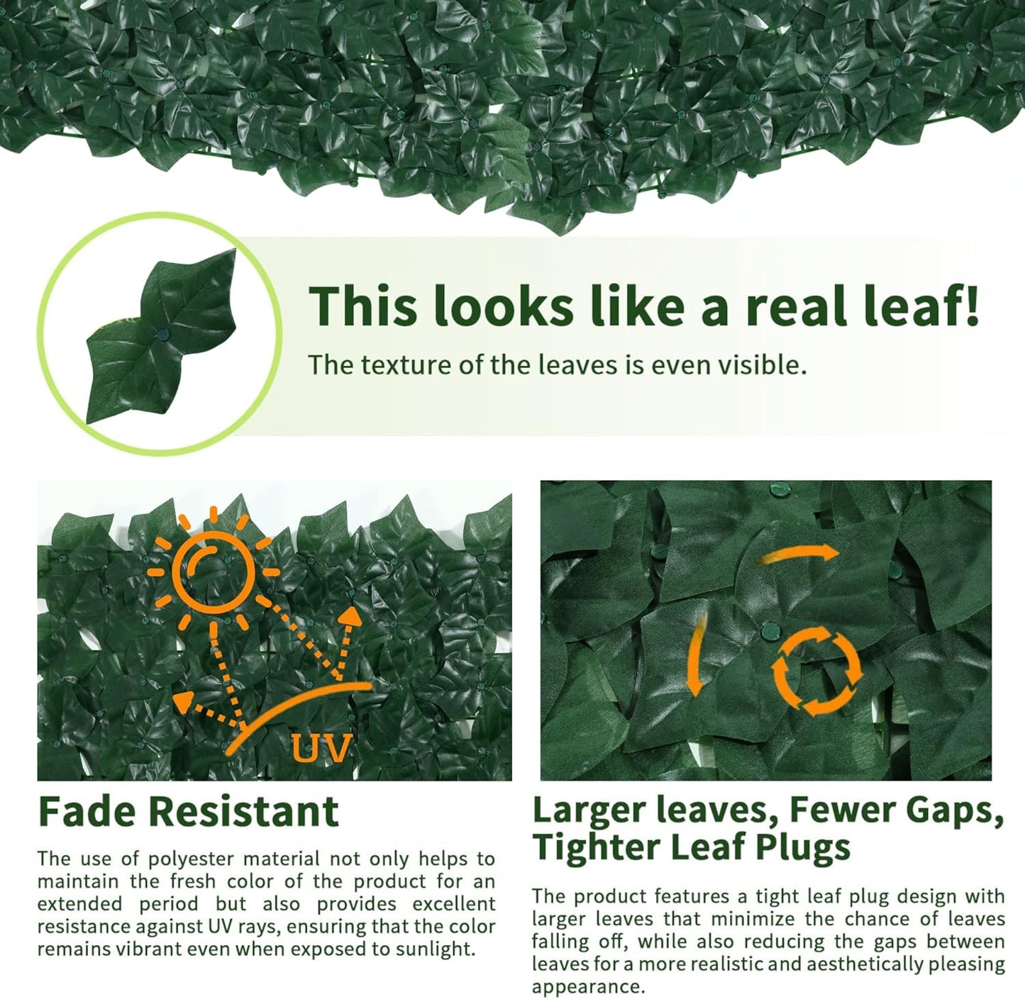 Jinwu Artificial Ivy Privacy Fence Screen (2 Rolls, Total 69x98.4 inch), Expandable Faux Privacy Fence with 79 pcs Zip Ties, Decoration for Outdoor Garden, Solid-Color Sweet Potato Leaf (Budget)-VerdiqueGarden