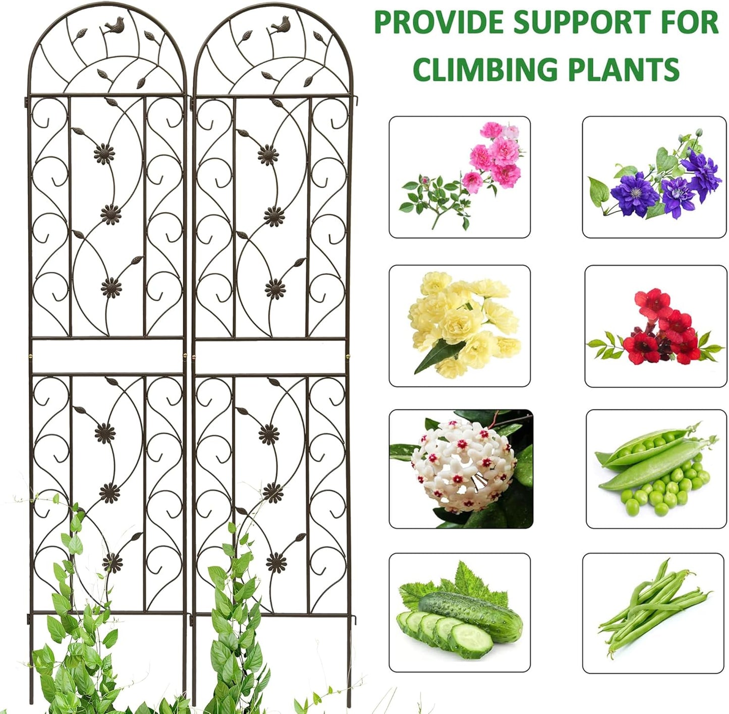 4 Pack Metal Garden Trellis 86.7" Tall Outdoor Climbing Plant Support for Roses, Flowers, Rustproof Durable Brown Galvanized Tube, Lawn Garden Fence Decor Screen (4, Retro-86.7" H)-VerdiqueGarden