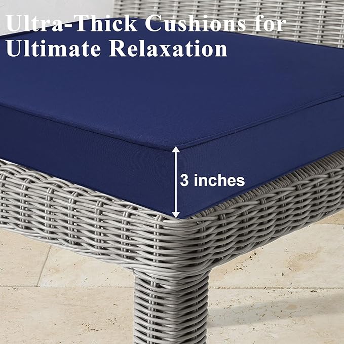 Outdoor Chair Cushions Set of 2 for Patio Furniture 18.5x16x3 Inch Waterproof Patio Chair Cushion 3 Year Color Fastness Rectangle Elastic Foam Garden Couch Pads with Ties and Handle,Blue-VerdiqueGarden