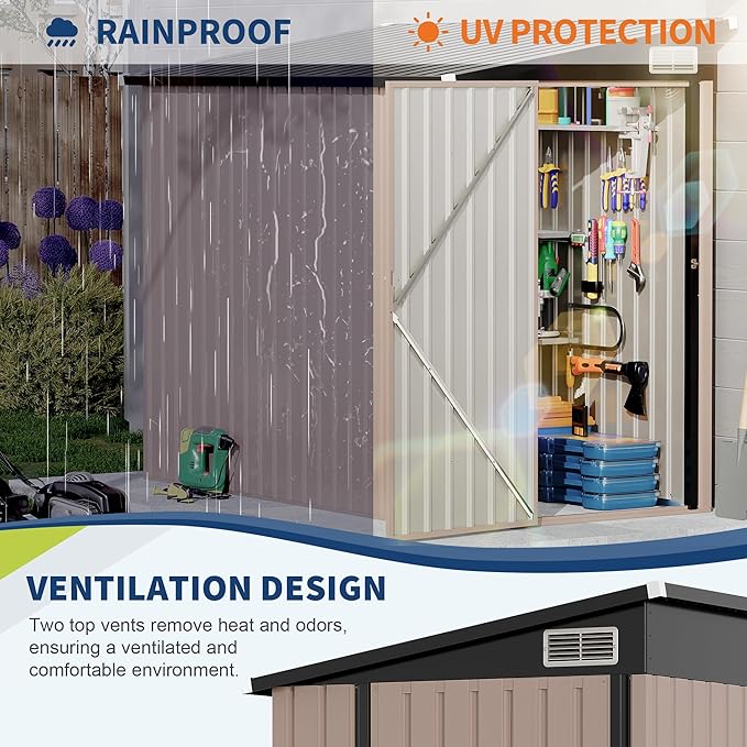 4x8 FT Metal Outdoor Lean to Storage Shed, Lean to Garden Shed Utility Tool Shed, Heavy-Duty Outdoor Metal Wall Side Storage Sheds-VerdiqueGarden