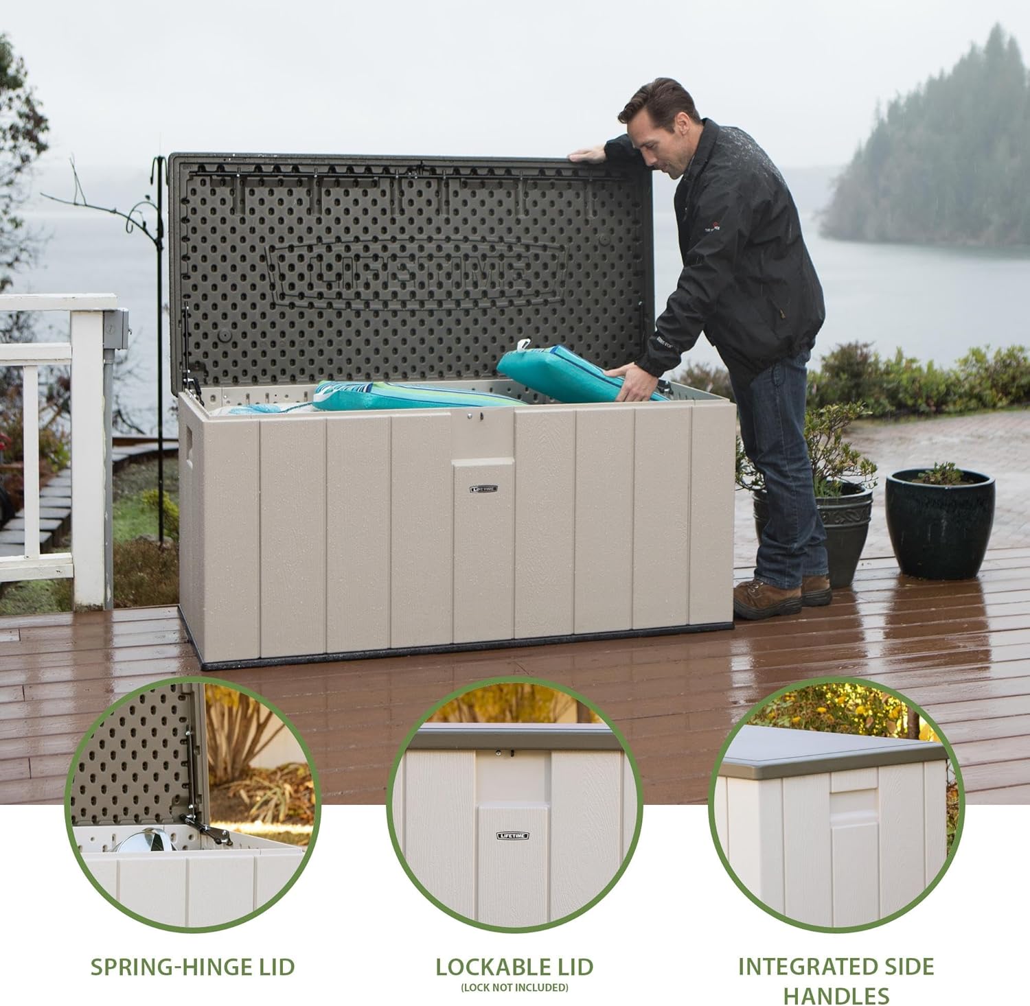 LIFETIME 60254 Heavy-Duty Outdoor Storage Deck Box, 150 Gallon, Desert Sand/Brown-VerdiqueGarden