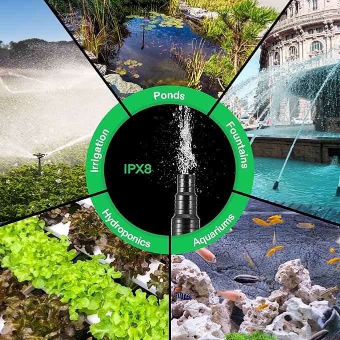 VIVOSUN 2700 GPH Submersible Water Pump with Barrier Bag, 120W Pond Pump, Ultra Quiet Aquarium Pump with 15FT. Lift Height for Pond, Waterfall, Fish Tank, Statuary, Hydroponic-VerdiqueGarden