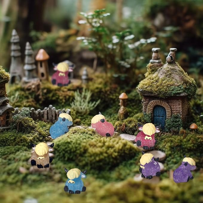 75 Pcs Mini Highland Cow Figurines Bulk Glitter Highland Cow Statues Mini Resin Animals Cute Tiny Resin Figures Animals Sculpture Ornament for Cake Topper Home Office Desk Decorations-VerdiqueGarden