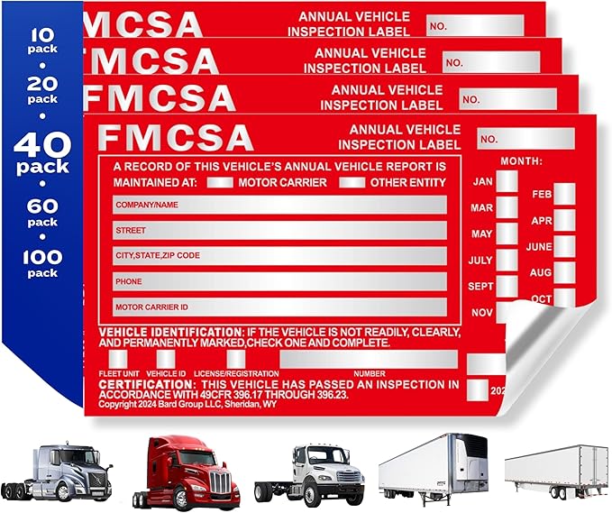 40-Pack DOT Compliant Aluminum Annual Vehicle Inspection Label – Red FMCSA Label with Punch Boxes-VerdiqueGarden