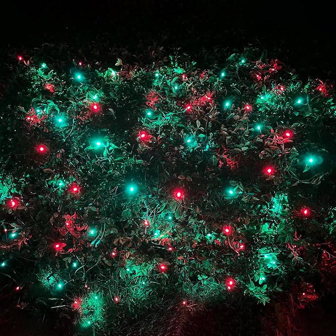 HISHINY LED Christmas Net Lights Outdoor, 5ftx5ft 100LED Green Wire, Connectable Bush Mesh Net Lights String for Halloween Christmas Party,Shrub,Yard,Tree（Red&Green）-VerdiqueGarden