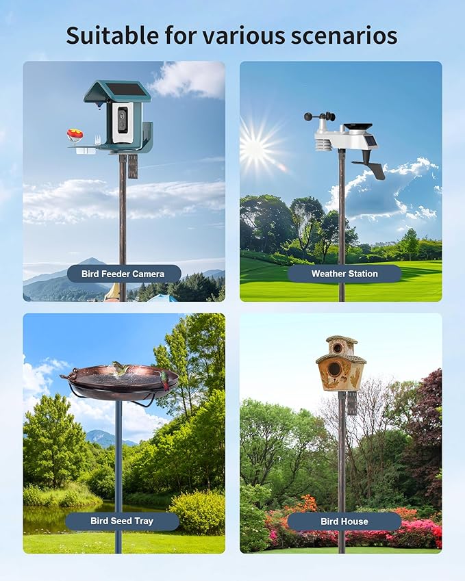 Bird Feeder Pole Stand – 60 Inch Height Feeding Station with 1-Inch Dia Heavy Duty for Hanging Feeders, Bird House Pole Mount Kit for Outdoor, Slip-Fit Connection，Copper Brushed-VerdiqueGarden