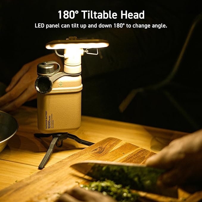 ELECOM NESTOUT Outdoor Camping LED Panel Flashlight w/Mini Tripod, Dimmable USB Powered LED Light, IP44 Water Dust Resistant, 30-1000 Lumen, Portable Lantern for NESTOUT Power Bank, Black (Flash-1)-VerdiqueGarden