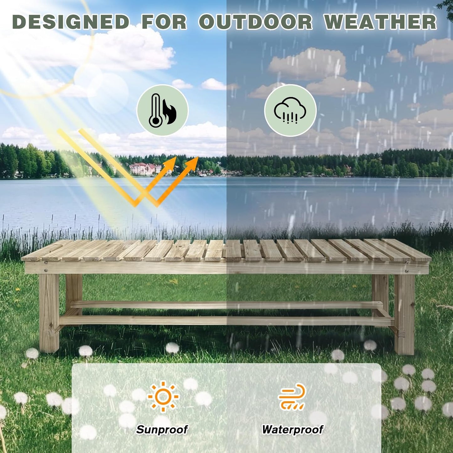 Outdoor Garden Bench, 3-Person Wood Patio Bench Weatherproof Outdoor Backless Bench, Anti-Corrosion and Anti-Rust Garden Benches for Garden Lawn Porch Park Backyard (Natural,47.25''/120cm)-VerdiqueGarden