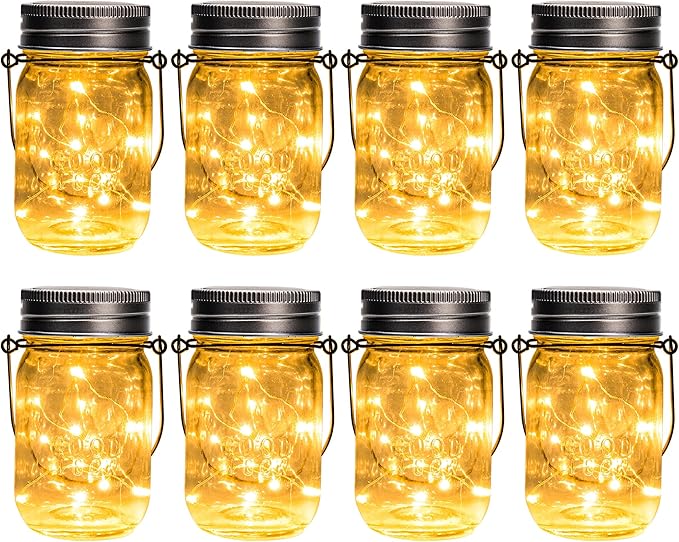 GIGALUMI Solar Mason Jar Lights, 8 Pack 30 Led String Fairy Lights Garden Lights Outdoor Waterproof Hanging Solar Lanterns for Outdoor, Garden, Patio, Lawn, Balcony Decoration-VerdiqueGarden