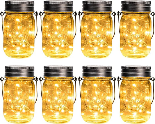 GIGALUMI Solar Mason Jar Lights, 8 Pack 30 Led String Fairy Lights Garden Lights Outdoor Waterproof Hanging Solar Lanterns for Outdoor, Garden, Patio, Lawn, Balcony Decoration-VerdiqueGarden