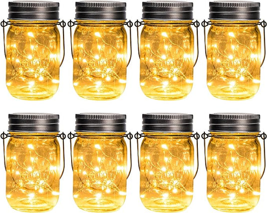 GIGALUMI Solar Mason Jar Lights, 8 Pack 30 Led String Fairy Lights Garden Lights Outdoor Waterproof Hanging Solar Lanterns for Outdoor, Garden, Patio, Lawn, Balcony Decoration-VerdiqueGarden
