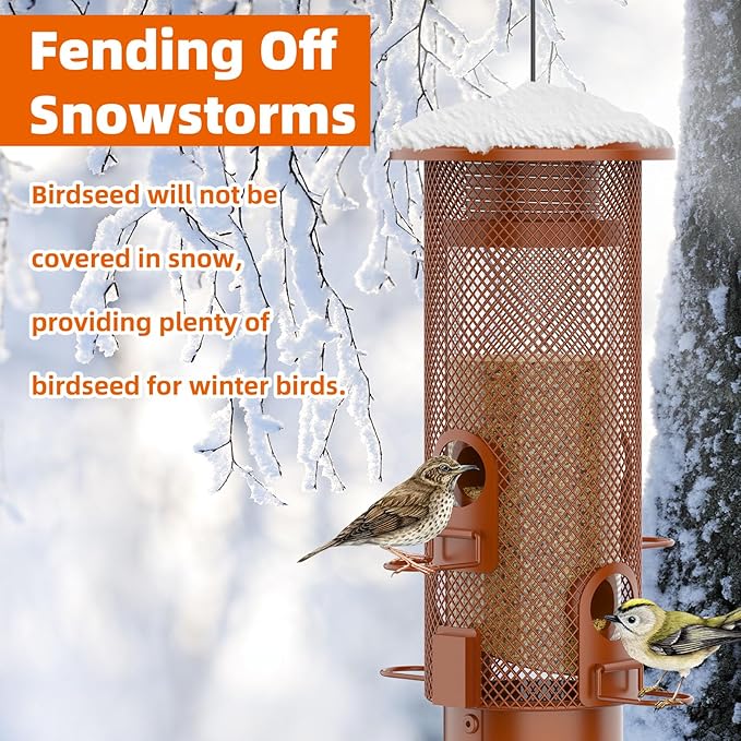 Metal Squirrel Proof Bird Feeder,Bird Feeders for Outdoors,Weight Activated Squirrel Proof Wild Bird Feeders with Finch Cardinal Chickadee,Large Capacity,Weatherproof and Durable,Reddish Brown-VerdiqueGarden