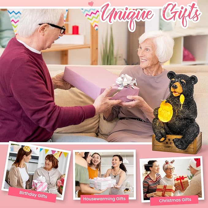 GIGALUMI Solar Garden Statues Outdoor Gifts for Women, Mom, Grandma, Cute Bear Figurine Christmas Housewarming Birthday Gifts, Garden Statues Decoration for Outside Yard, Patio, Balcony, Lawn, Pond-VerdiqueGarden