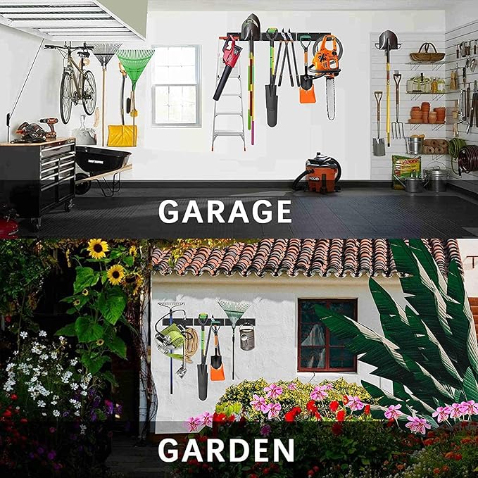 Garage Organizer Wall Mount, 64 Inch Garage Storage Organization, 20PCS Heavy Duty Garden Tool Organizer, Adjustable Tool Storage Rack Hooks, Yard Shed Tool Organizer, Hold Max 900 lbs-VerdiqueGarden