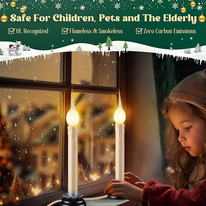 Enhon 4 Pack Rustic Country Candle Lights with Replacement Silicone Bulb, C7 0.6W Electric LED Christmas Window Candles Plug in, UL Certification Warm White Candlestick Lamp, 5 FT Cord, On/Off Switch-VerdiqueGarden