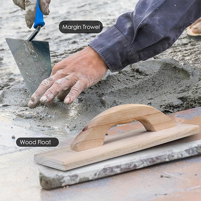 10PCS Concrete Trowel Set, Masonry Hand Tool Set Includes Large Flat Finishing and Pool Trowel, Wood Float, Concrete Edger and Groover, Margin Gauging, Wire Twister, Gloves & Carry Bag-VerdiqueGarden