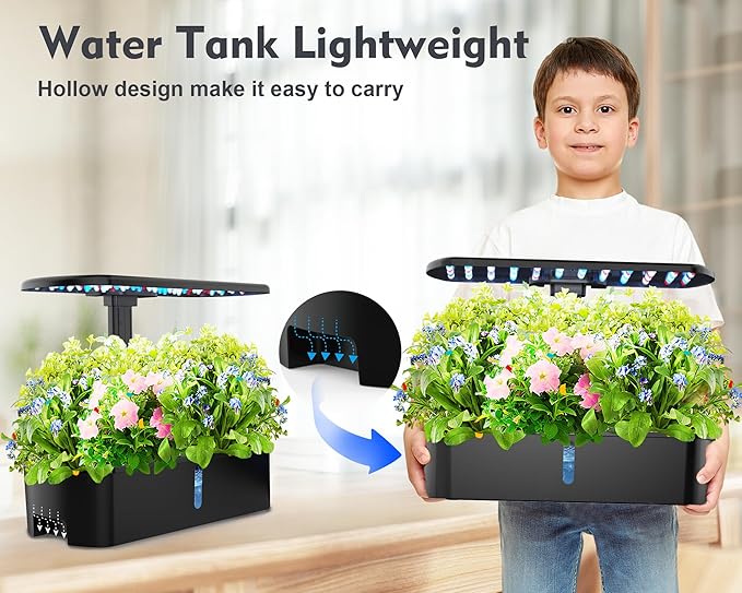 Hydroponics Growing System Kit 12 Pods Indoor Garden, Hydroponic Herb Garden Kit Indoor with LED Grow Light, Smart Indoor Garden, Adjustable Height, Auto Timer, Quiet Pump, Gift for Mom Women, Black-VerdiqueGarden