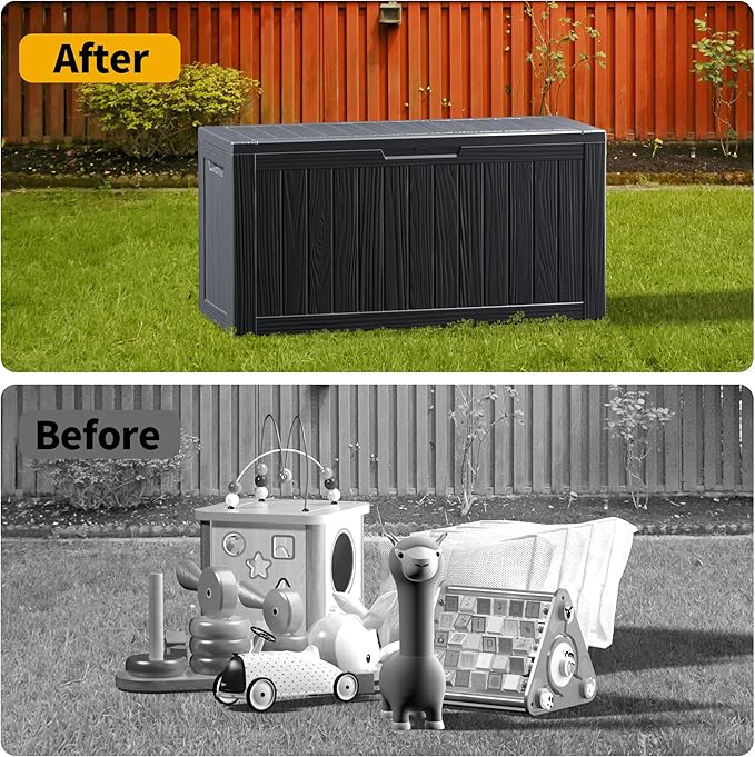 80 Gallon Outdoor Storage Box Waterproof Lockable Resin Deck Box Large, Patio Storage Bin for Pool Accessories Cushion Furniture, Garden Tools, UV-Resistant Outside Delivery Black-VerdiqueGarden