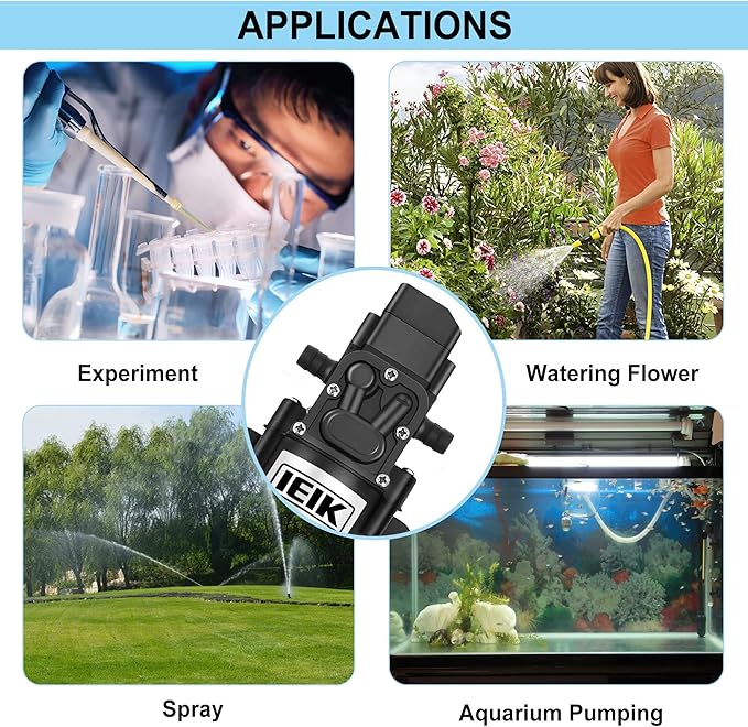 12 Volt Diaphragm Pump 3LPM 0.8 GPM 100PSI Self Priming Sprayer Pump 12V DC Fresh Water Pump Water Pressure Switch for RV Camper Marine Boat Lawn (30W)-VerdiqueGarden