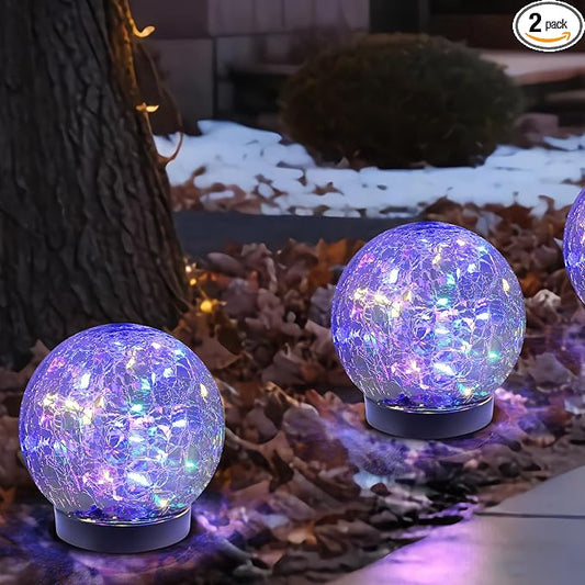 Solar Globe Lights Outdoor Waterproof-Solar Balls-Solar Garden Lights-Solar Orbs for Outside 2 Pack Cracked Glass Ball for Lawn Patio Yard Backyard Decorations, DS-XBQ-1-1-1-VerdiqueGarden